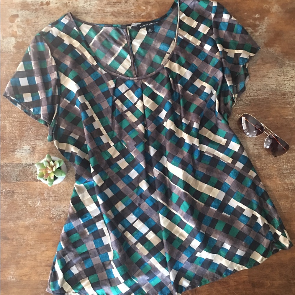 Banana Republic Silk Checkers Print Top
